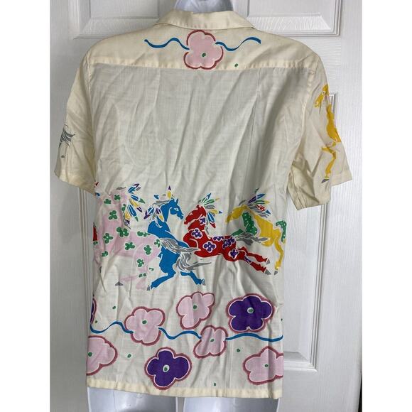 VTG Diane Von Furstenberg Colorful Horses Floral Button Down Shirt 80s - Picture 7 of 11